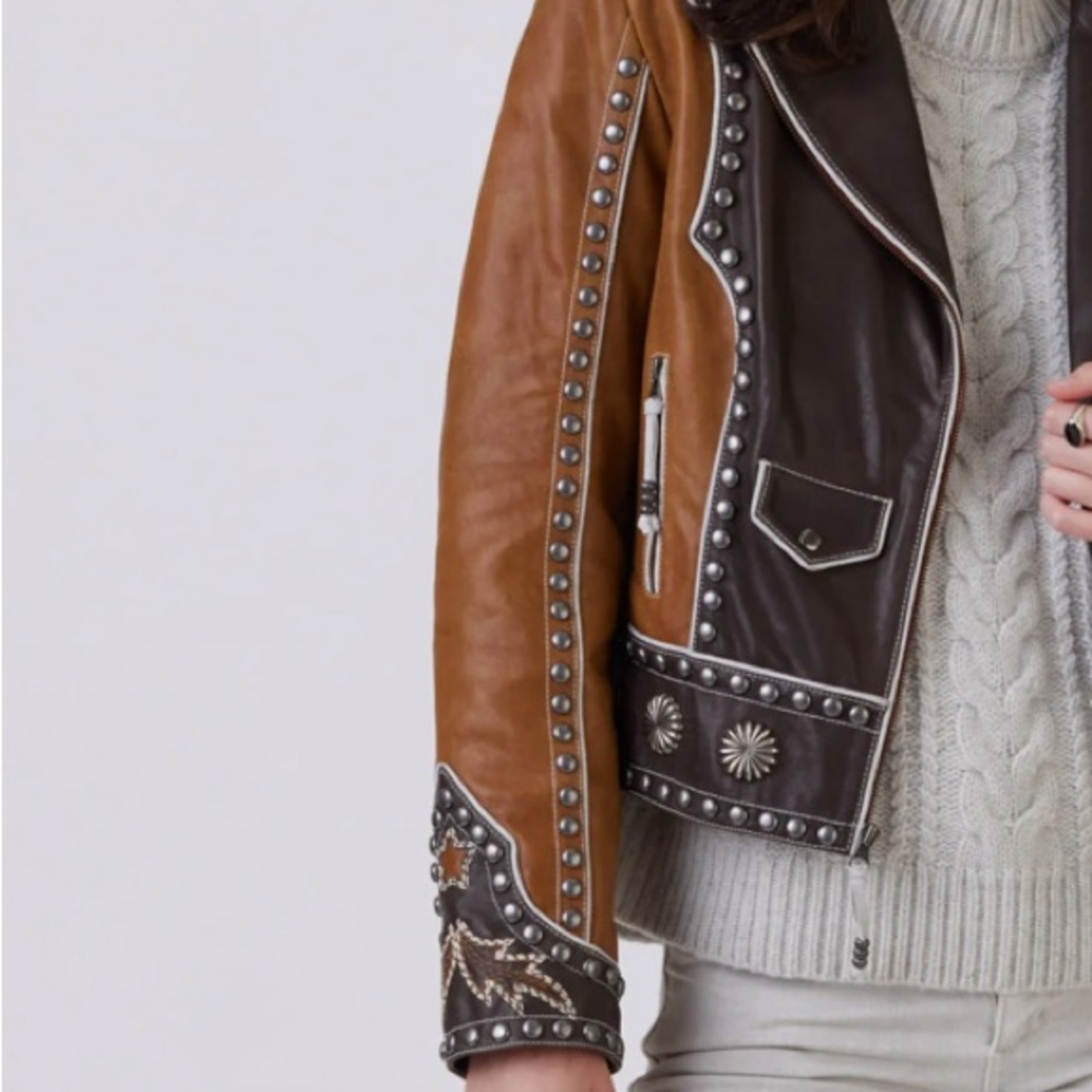 Double D Ranch Leather fringe Jacket studded bucking horse cowgirl RTL $1395 NWT - Picture 10 of 15